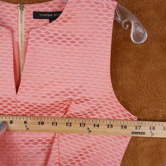 CYNTHIA STEFFE Sheath Dress Womens Size 6 Pink Rhinestone Button Textured - Picture 7 of 9